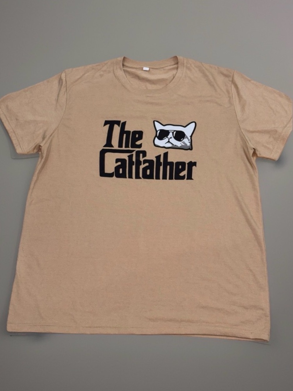 Men’s T-Shirt “The Catfather” Tan Size Large